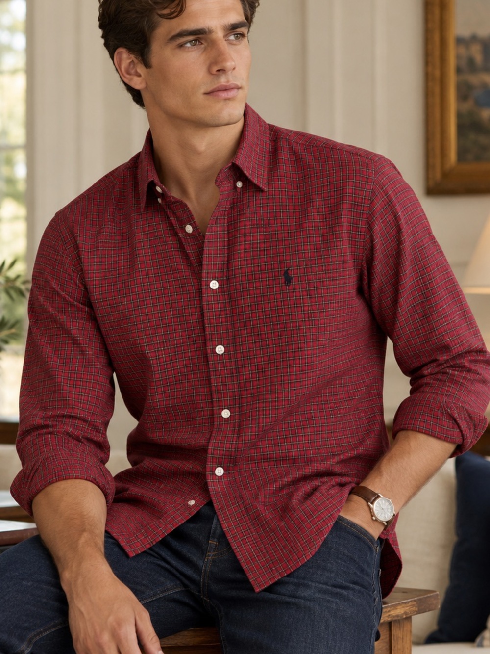 Vintage Polo Talph Lauren Red Plaid Button Down Shirt Men’s XL